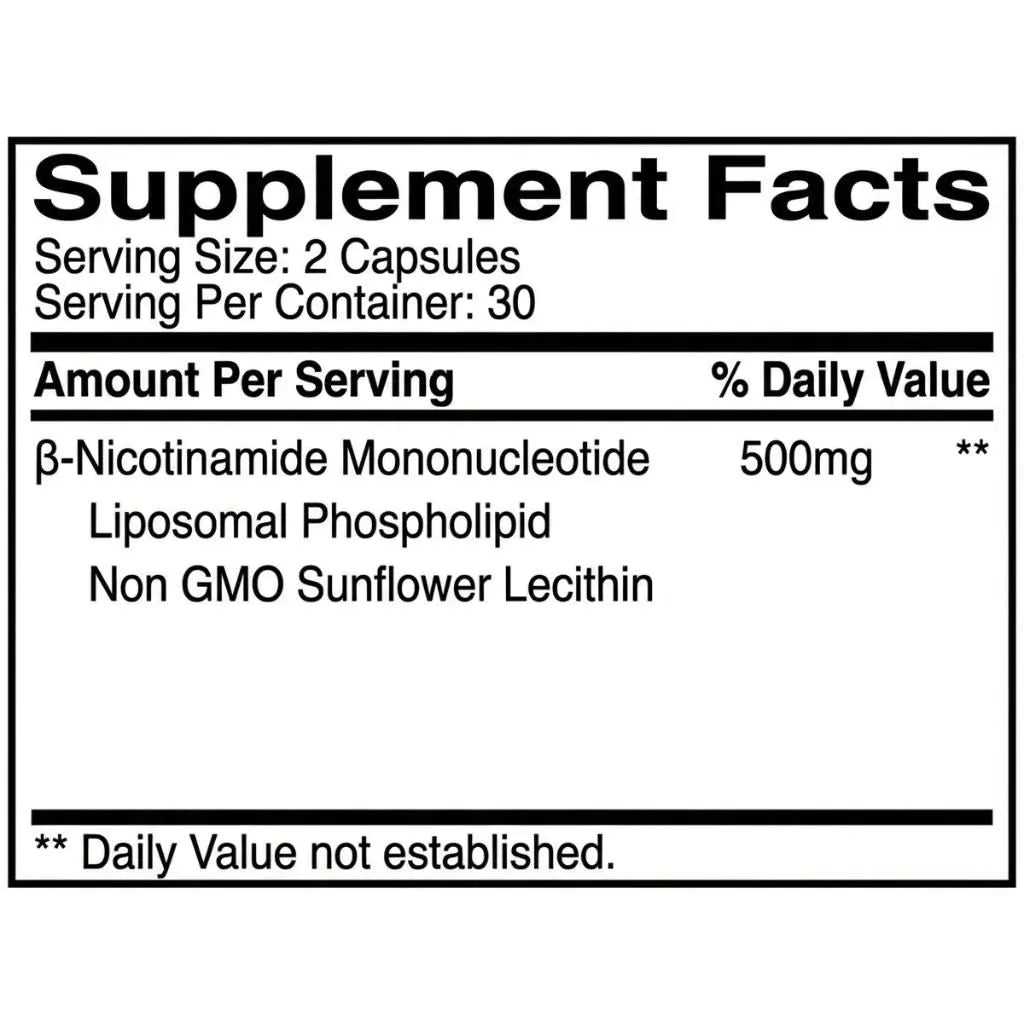 Cell Naturals Liposomal NMN with β-nicotinamide mononucleotide and sunflower lecithin for enhanced NAD+ absorption