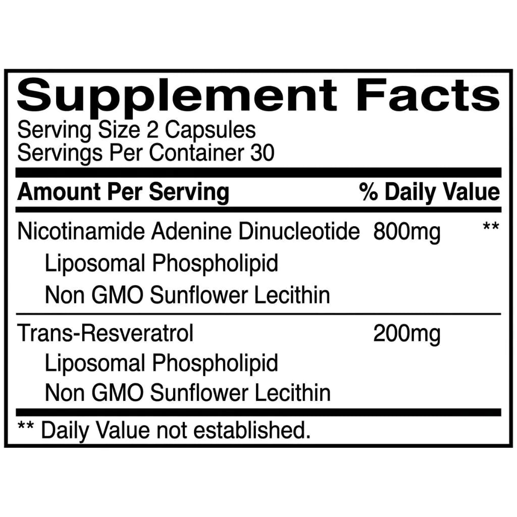 Cell Naturals Liposomal NAD+ with trans-resveratrol using liposomal delivery for maximum absorption into cells