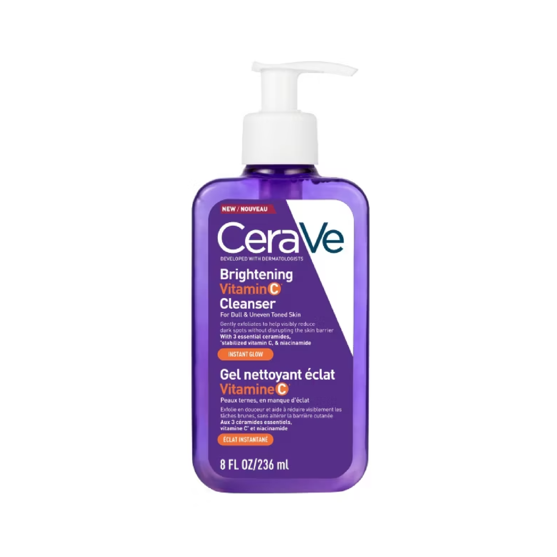 CeraVe Brightening Vitamin C Cleanser 236ml soap-free face wash with Ascorbyl Glucoside, Ceramides and Niacinamide for brighter and more even skin tone