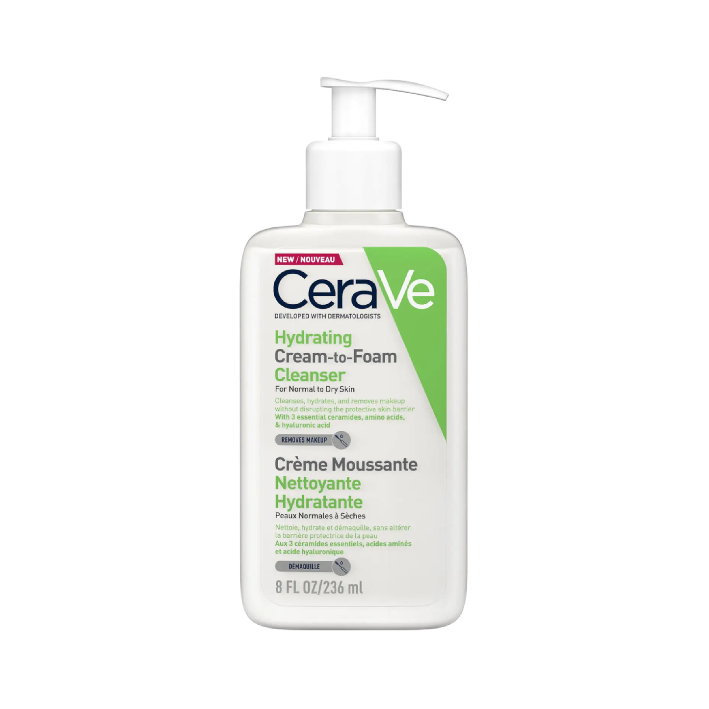 CeraVe Foaming Moisturising Face Wash 236ml with ceramides and amino acids for normal to dry skin