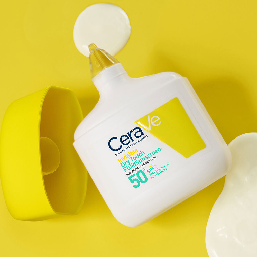 CeraVe Dry Touch Fluid Sunscreen with silica and niacinamide to control shine and mattify skin for up to 12 hours