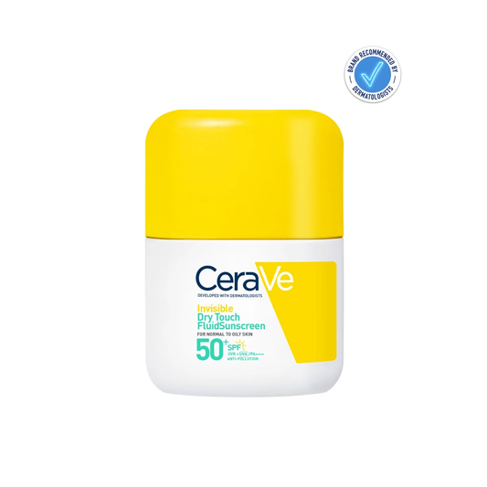 CeraVe Invisible Dry Touch Fluid Sunscreen SPF50 50ml with ceramides and niacinamide for oil-free sun protection on normal to oily skin