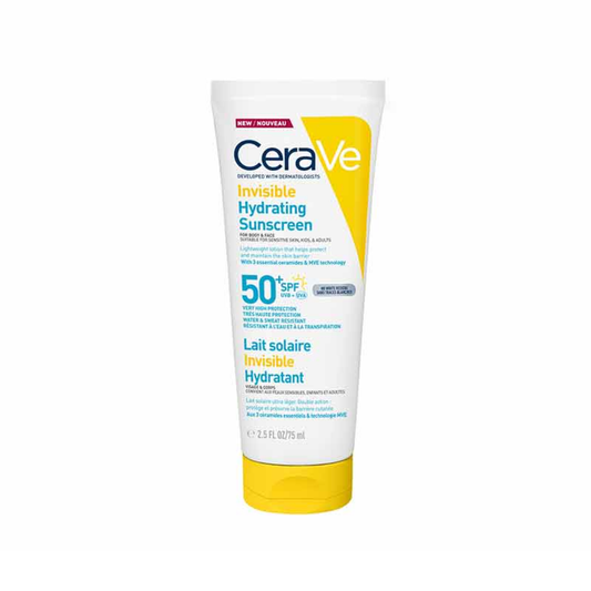 CeraVe Invisible Hydrating Sunscreen SPF50 75ml with ceramides and MVE technology for lightweight water-resistant sun protection on all skin types