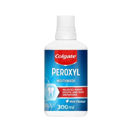 Colgate Peroxyl mint mouthwash 300ml designed to relieve minor mouth and gum irritation while killing germs and supporting oral cleansing and healing