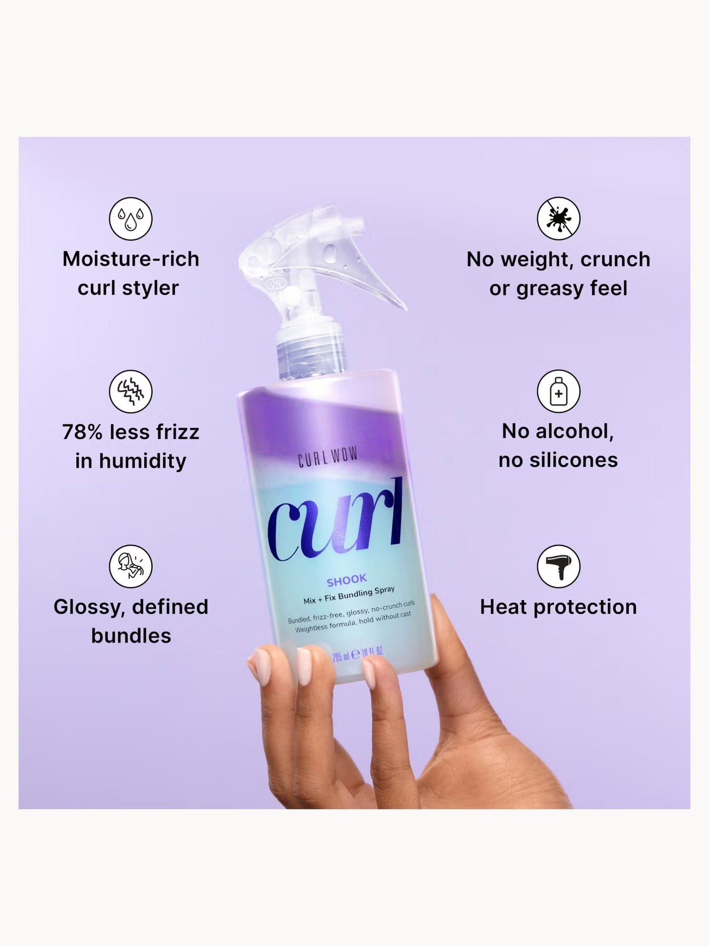 Color Wow Curl Wow Shook Mix and Fix 295ml curl spray for wavy and curly hair to enhance natural curl pattern with a silky soft finish