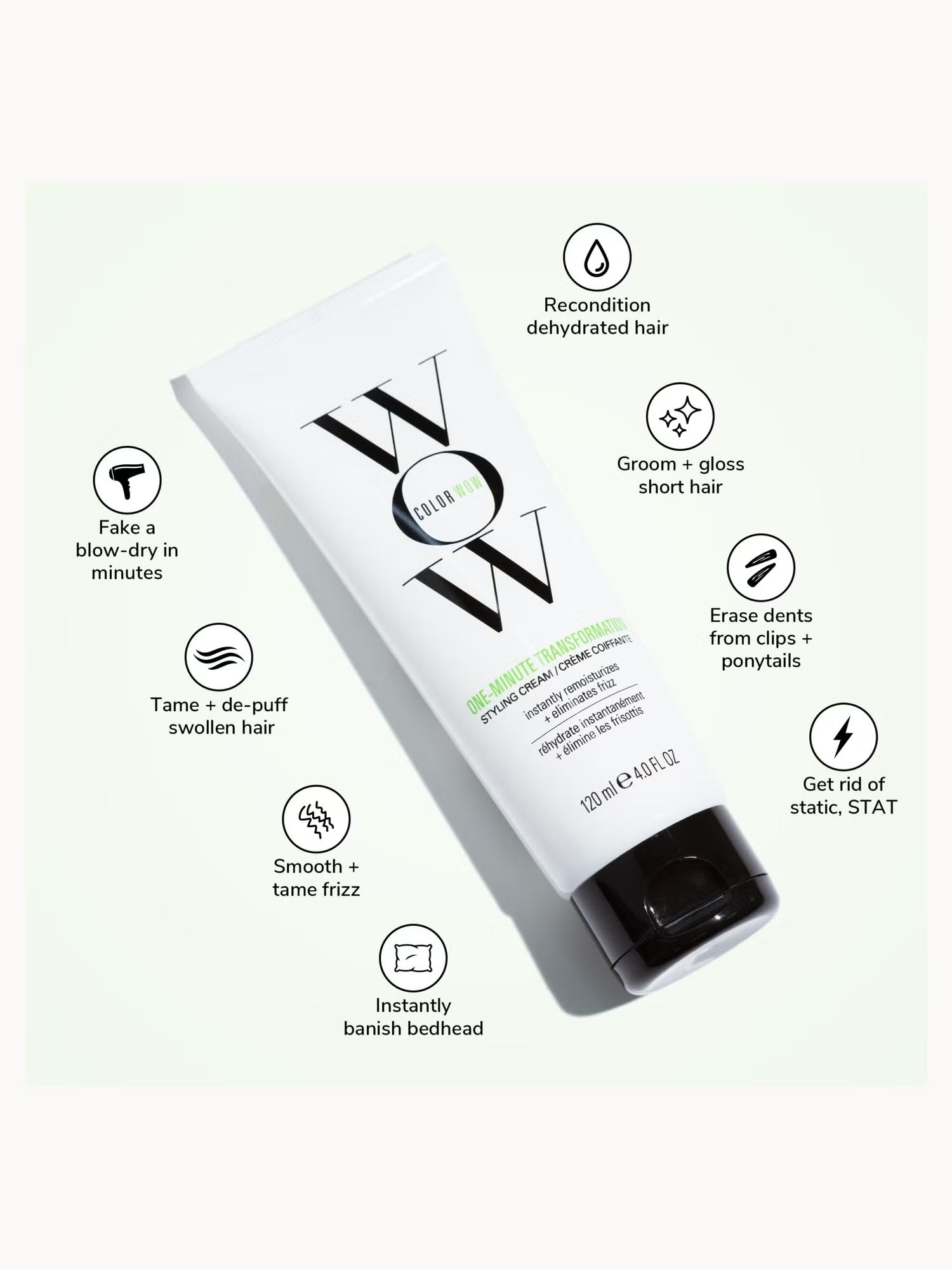 Color Wow One Minute Transformation Styling Cream with avocado oil and wheat protein to deeply condition and tame unruly hair