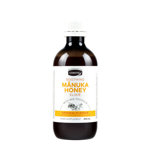 Comvita Manuka honey propolis elixir 200ml bottle for immune support, soothing throat and supporting natural defences with zinc and UMF 10+ honey
