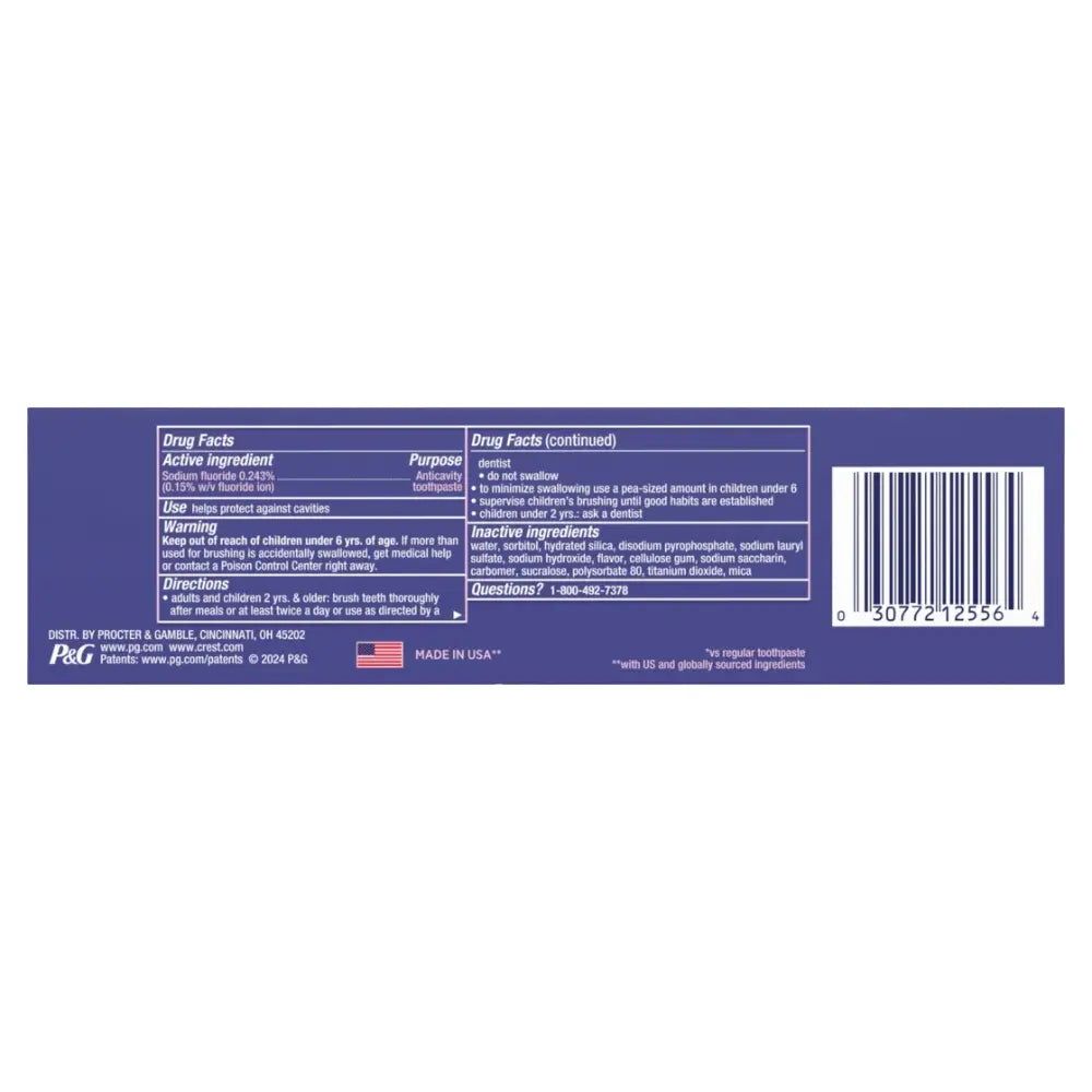Crest 3D White toothpaste with fluoride and advanced whitening agents protecting enamel and preventing future stain build-up