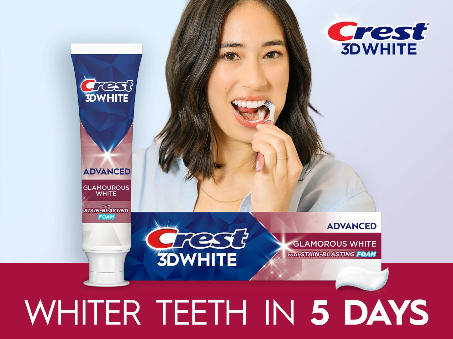 Crest 3D White Glamorous White toothpaste for adults wanting a brighter smile and minty fresh breath with every daily brush