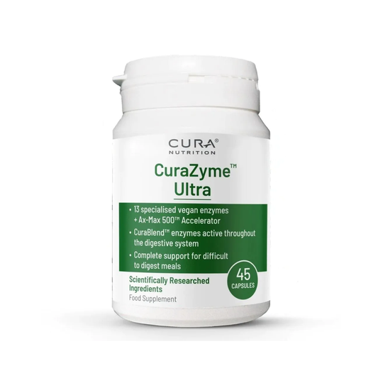Cura Nutrition CuraZyme Ultra 45 Capsules digestive enzyme supplement with 13 enzymes and Ax-Max500 Accelerator for broad digestive support"