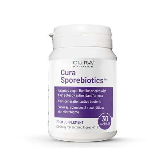 Cura Nutrition Sporebiotics with Antioxidants 30 capsules with patented Bacillus spores for gut microbiome diversity and digestive support