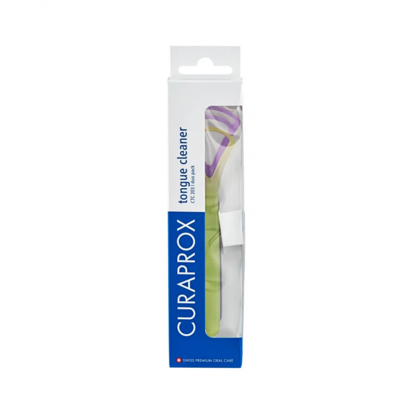 Curaprox CTC 203 Tongue Cleaner pack of 2 single blade and double blade tongue scrapers Swiss made assorted colour for fresh breath