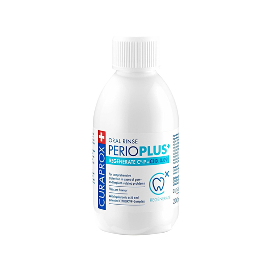 Curaprox Perio Plus Regenerate mouthwash 200ml designed to support gum healing reduce bacteria and improve oral health after dental treatment or surgery