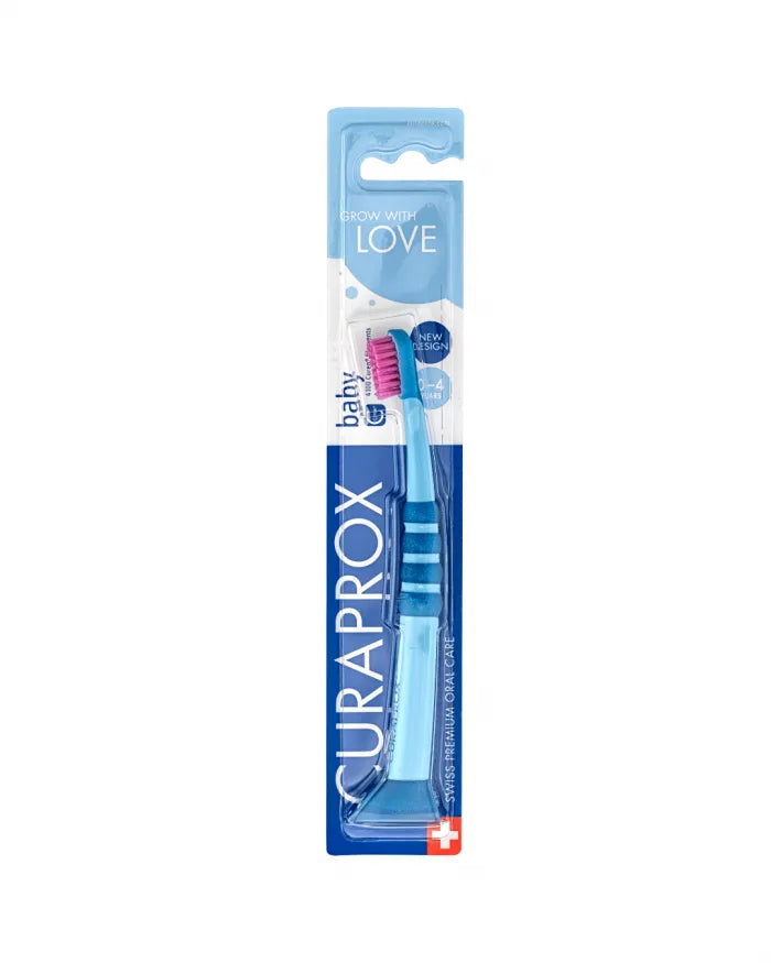 Curaprox Baby toothbrush Swiss-made with anti-slip ergonomic handle for parents and babies aged 0 to 4 years