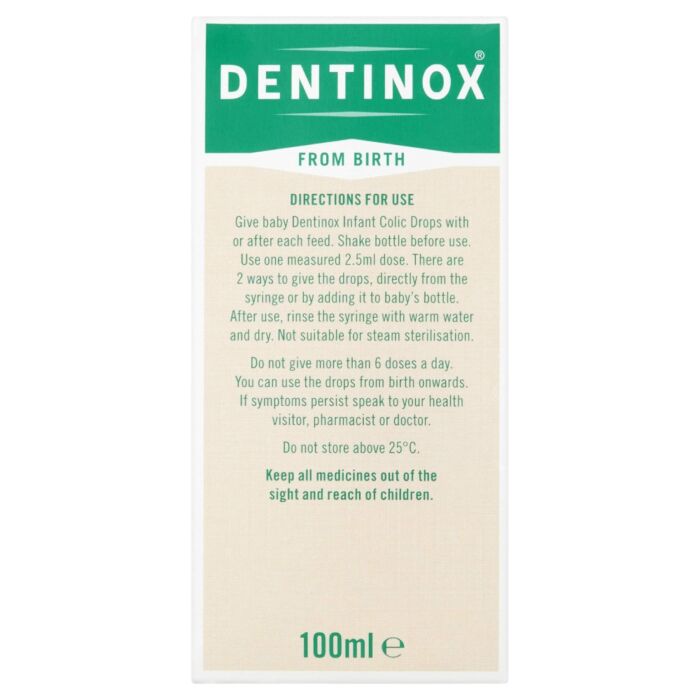 Dentinox Infant Colic Drops activated dimeticone formula helps break down trapped gas bubbles easing discomfort and reducing colic symptoms in babies