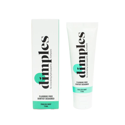 Dimples fluoride-free hydroxyapatite toothpaste mint 75ml for natural enamel remineralisation and sensitive teeth daily care