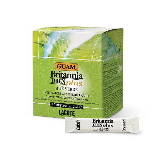 Guam Britannia Dren Plus Green Tea 30 x 12ml sachets offer a liquid food supplement in a convenient, individually portioned format.