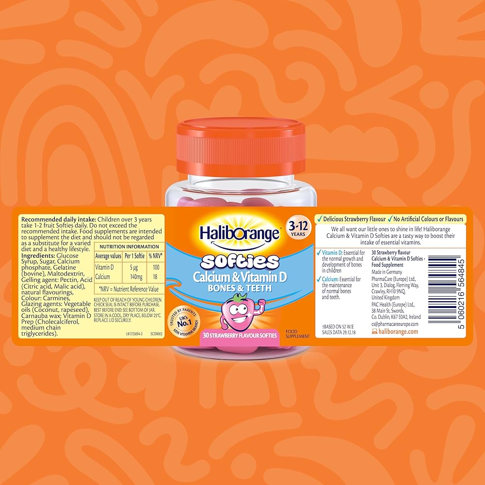 Haliborange Kids Vitamin D Calcium Softies with cholecalciferol and calcium help support bone growth and maintain healthy teeth in growing children