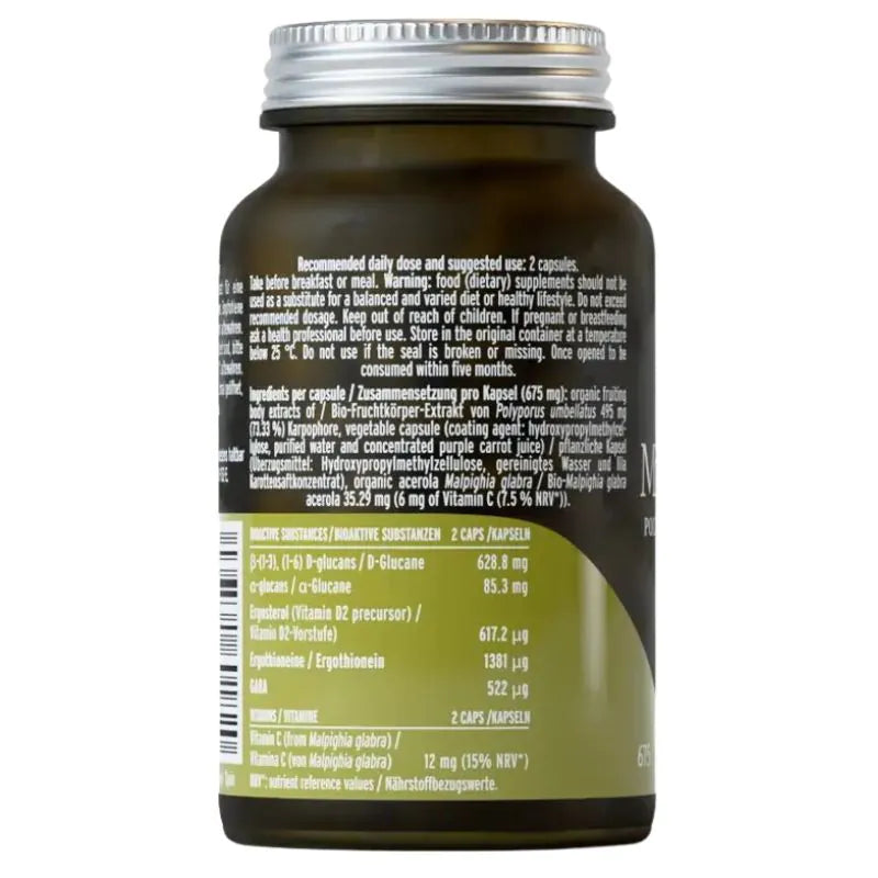 Hifas da Terra Mico-Polypor with beta-D-glucans, ergosterol, ergothioneine and GABA from pure Polyporus mushroom helping to support immune function