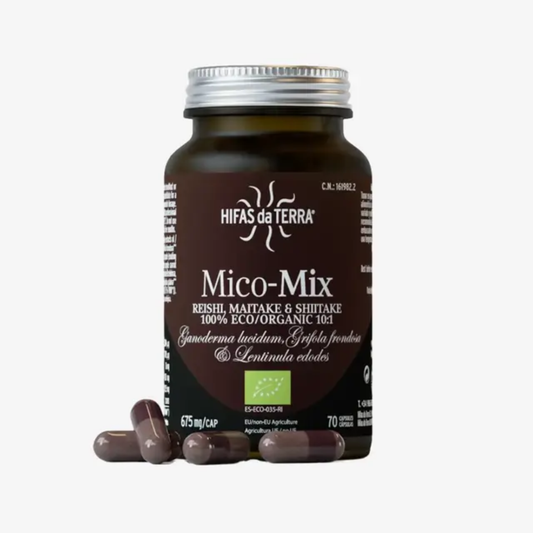Hifas da Terra Mico-Mix 70 capsules with organic Reishi, Maitake and Shiitake mushroom extracts for balanced daily wellbeing support