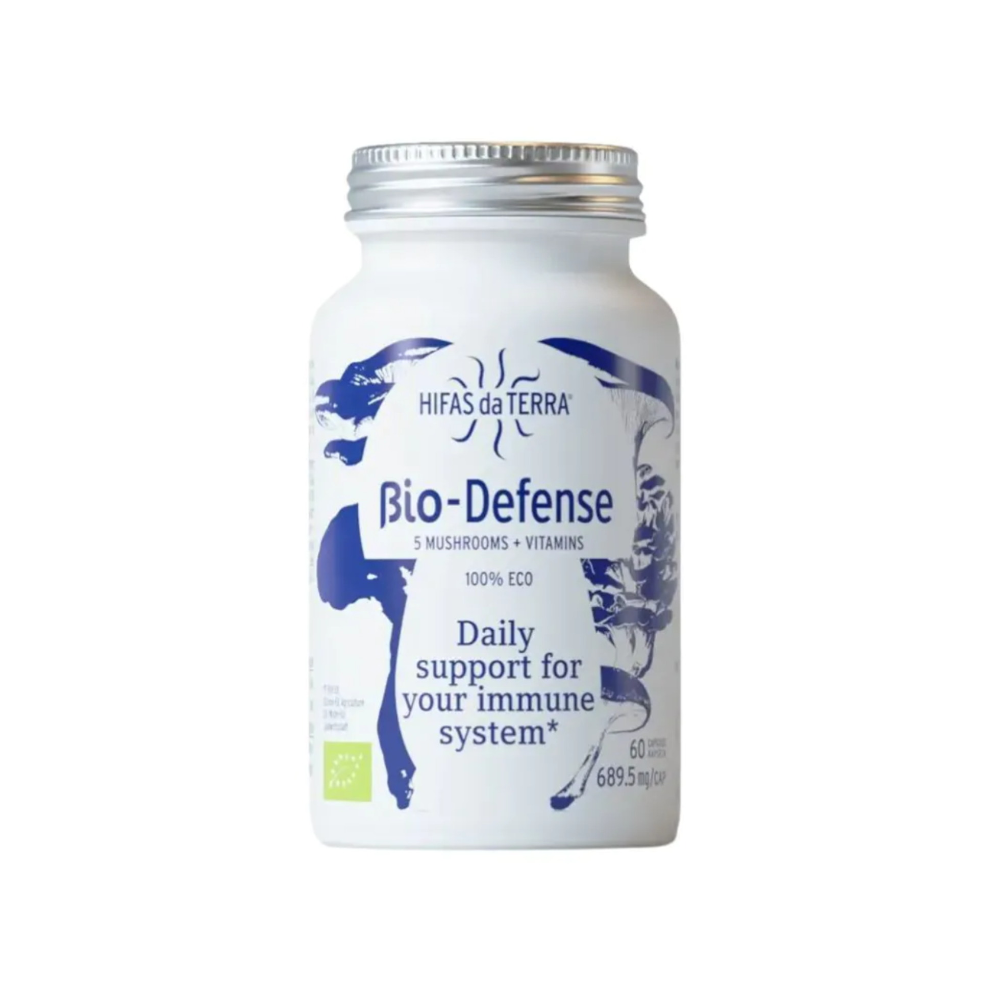 Hifas da Terra Bio-Defense 60 capsules with five organic mushrooms, Vitamin C and Vitamin D for high-dose daily immune system support