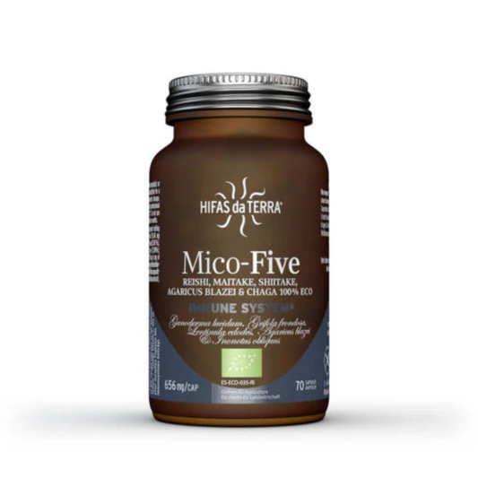 Hifas da Terra Mico-Five 70 capsules with organic Reishi, Maitake, Shiitake, Chaga and Sun Mushroom extracts for daily immune support