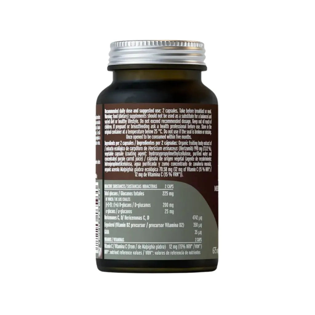 Hifas da Terra Mico-Leo with hericenones, beta-glucans and GABA from pure Hericium erinaceus fruiting body helping to support brain and gut health
