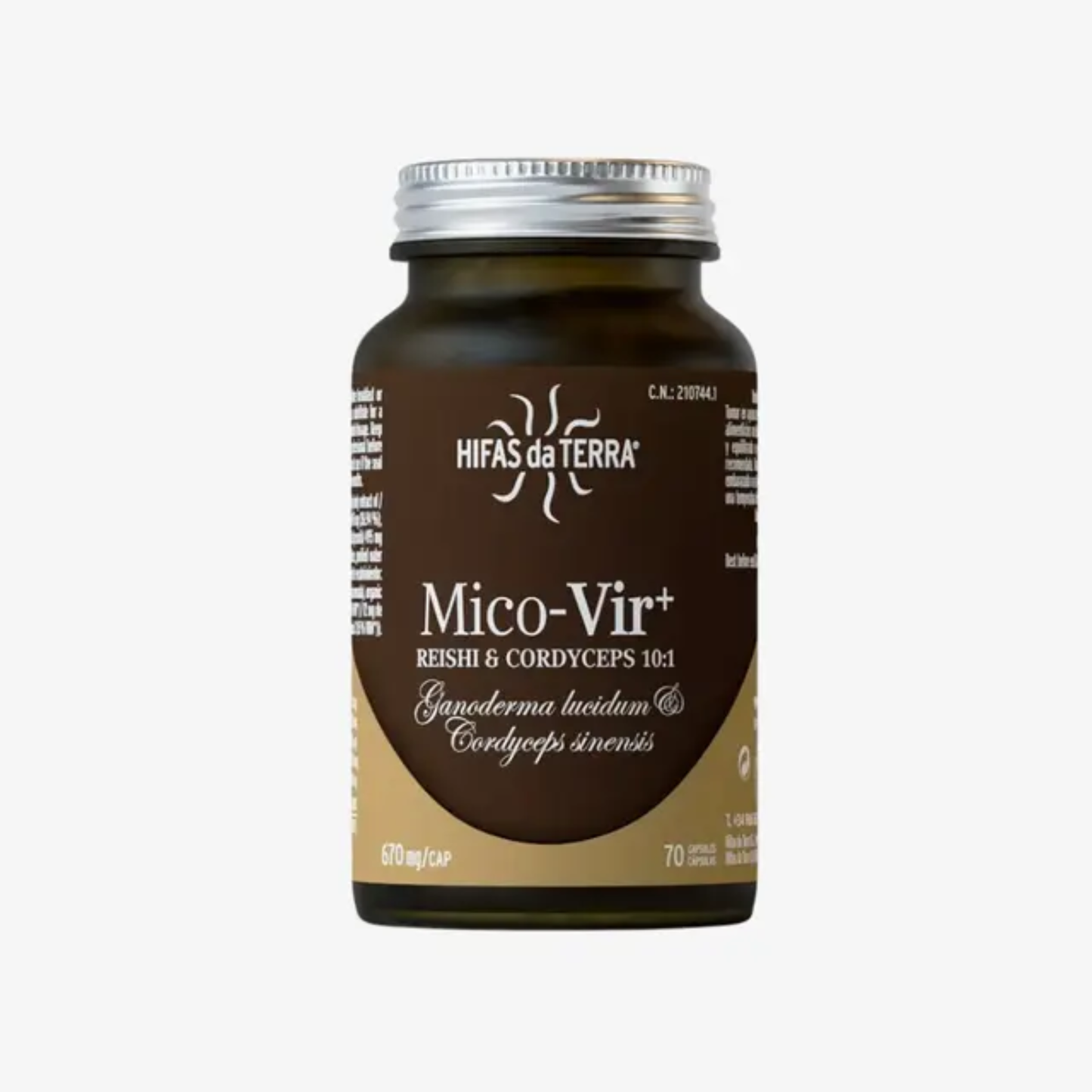 Hifas da Terra Mico-Vir+ 70 capsules with pure reishi and cordyceps extracts and natural Vitamin C for concentrated daily immune system support