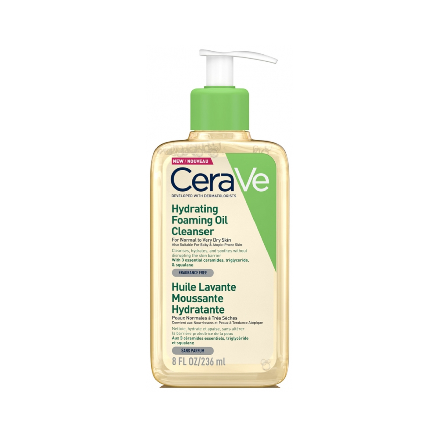 CeraVe Hydrating Foaming Oil Cleanser 236ml with squalane and ceramides for normal to very dry skin