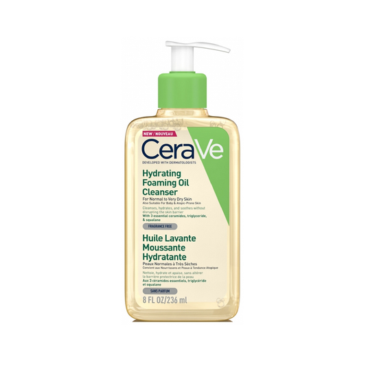 CeraVe Hydrating Foaming Oil Cleanser 236ml with squalane and ceramides for normal to very dry skin