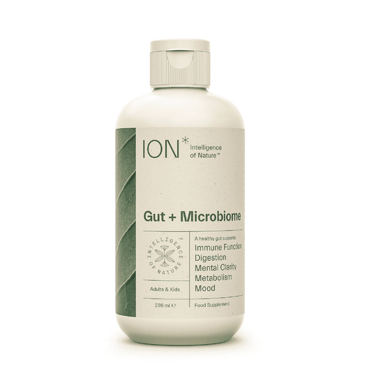 ION Gut + Microbiome 236ml liquid supplement with Terrahydrite aqueous humic substances 150mg per 5ml 47 servings