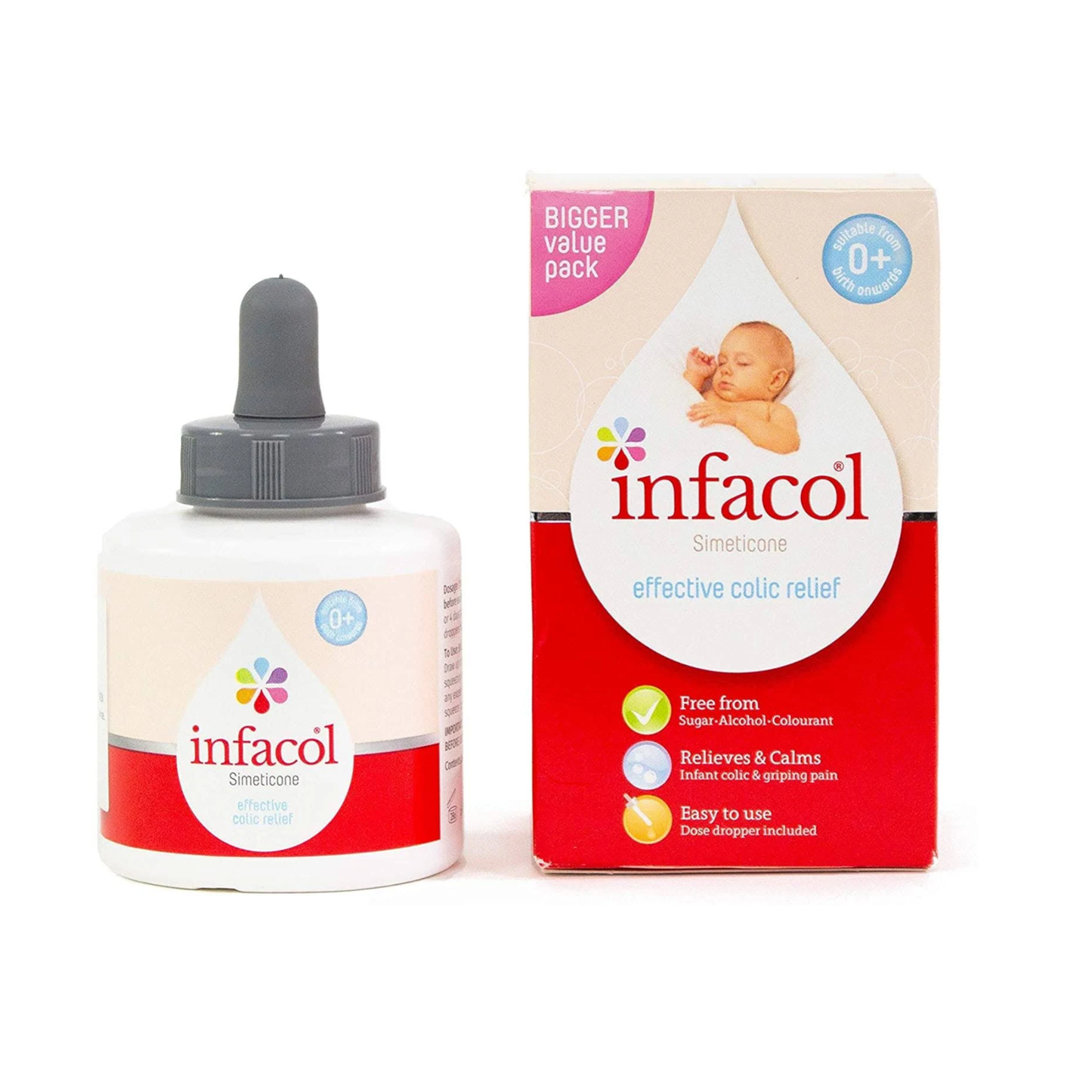 Infacol Colic Relief Drops 55ml bottle for newborn babies, helps relieve trapped wind and colic pain to calm crying and improve feeding comfort