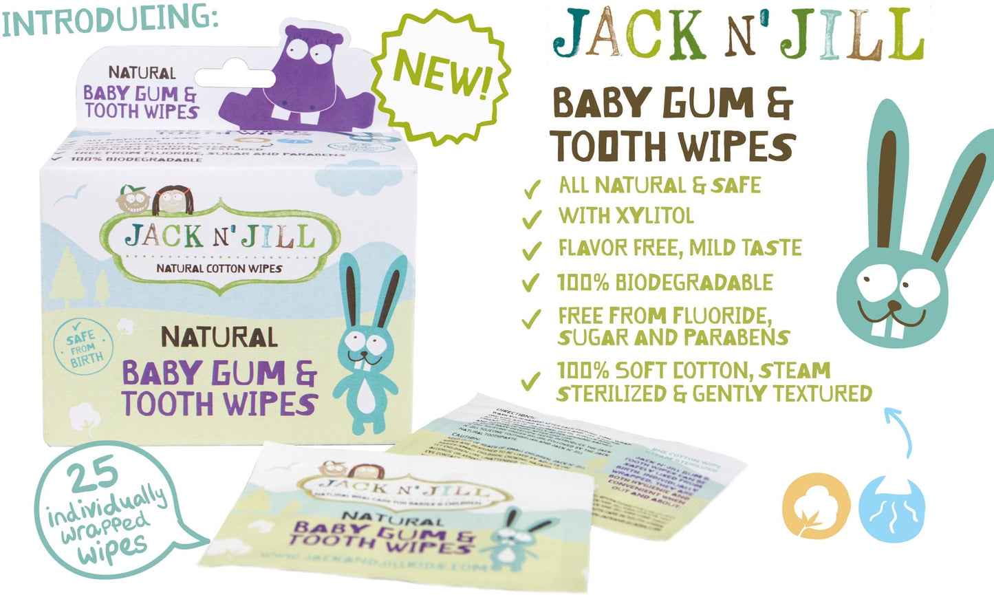 Jack N Jill Baby Gum & Tooth Wipes xylitol infused steam distilled cotton wipes help reduce bacteria and gently clean baby gums teeth tongue and cheeks