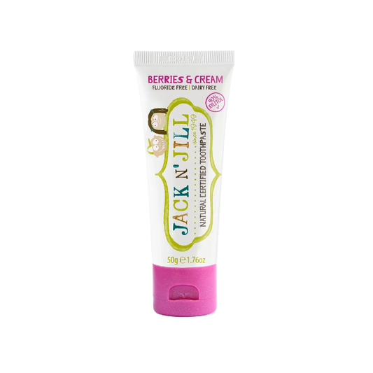 Jack N Jill Berries and Cream natural toothpaste 50ml fluoride free formula designed for babies and toddlers to gently clean first teeth from 6 months