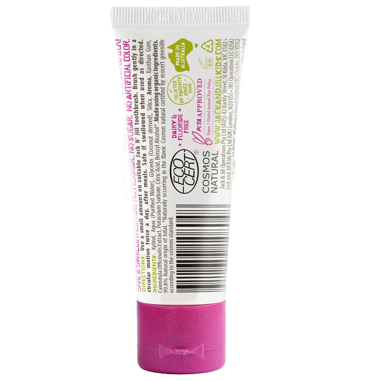 Jack N Jill kids toothpaste with xylitol calendula extract and natural flavour helping reduce plaque soothe gums and support early oral hygiene