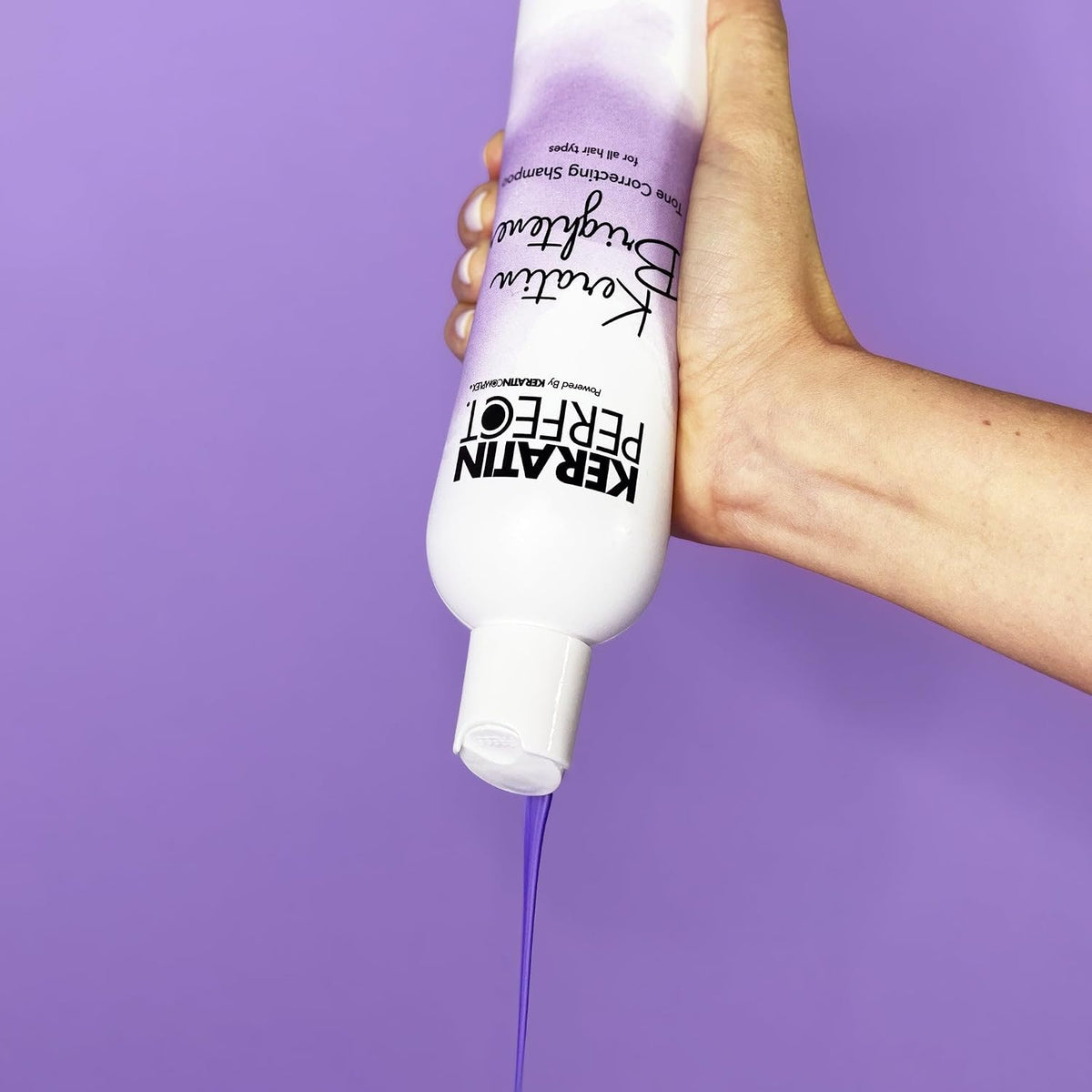 Keratin Perfect Brightener Tone Correcting Shampoo is for those with coloured hair who want to keep their shade looking fresh.