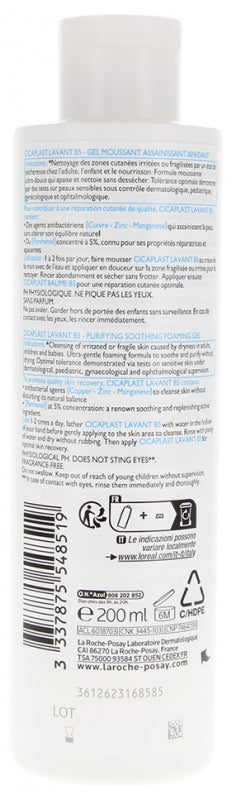 La Roche-Posay Cicaplast Lavant B5 with Panthenol 5% and Zinc Gluconate helping soothe and purify without drying sensitive skin
