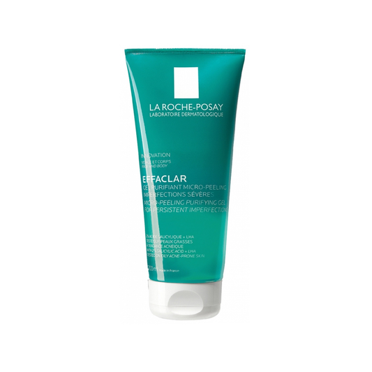 La Roche-Posay Effaclar Purifying Micro-Peeling Gel 200ml with salicylic acid and LHA to unclog pores and reduce blemishes on face and body