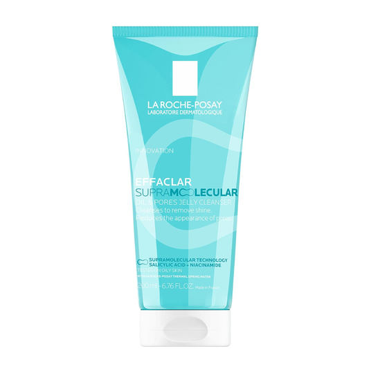 La Roche-Posay Effaclar Supramolecular Face Jelly Cleanser 200ml helps wash away oil and dirt to leave skin fresh and less shiny.