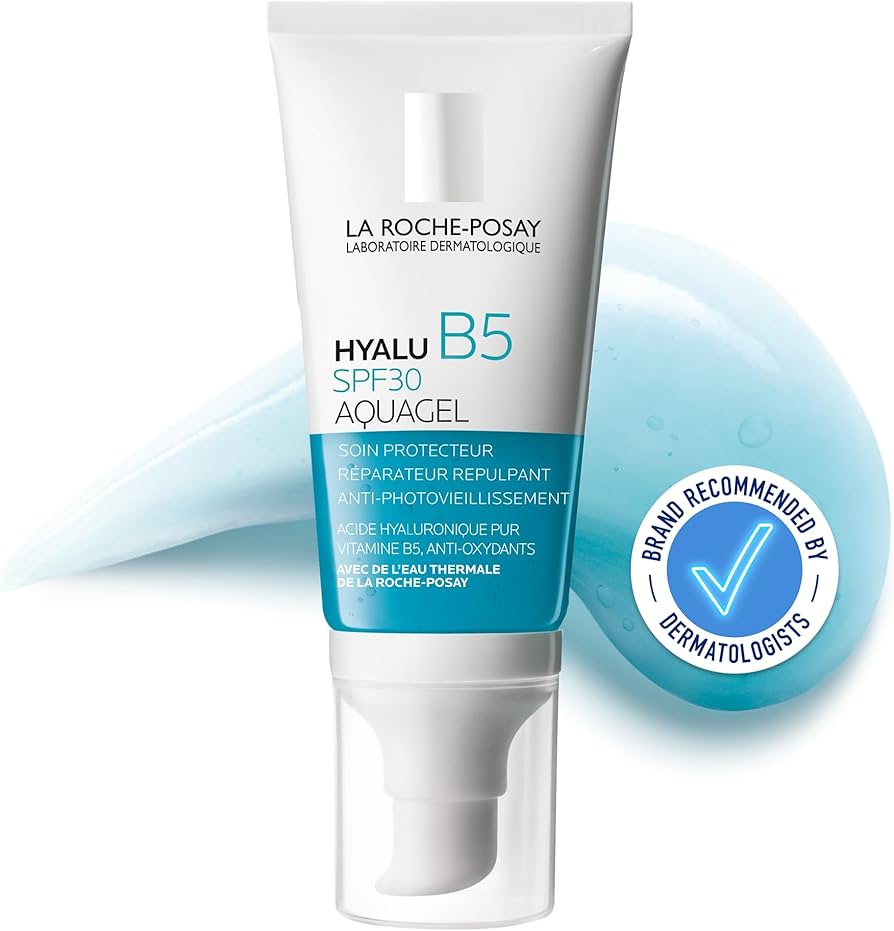 La Roche-Posay Hyalu B5 Aquagel with Vitamin B5 and UV filters helps plump the skin and repair the skin barrier against photoageing