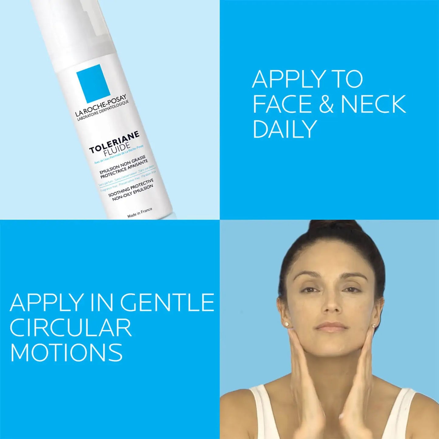 La Roche-Posay Toleriane Sensitive Fluid with Niacinamide and Ceramides helping soothe and protect the skin barrier