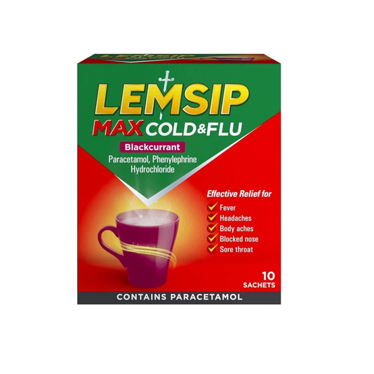 Lemsip Max Cold And Flu Blackcurrant 10 Sachets