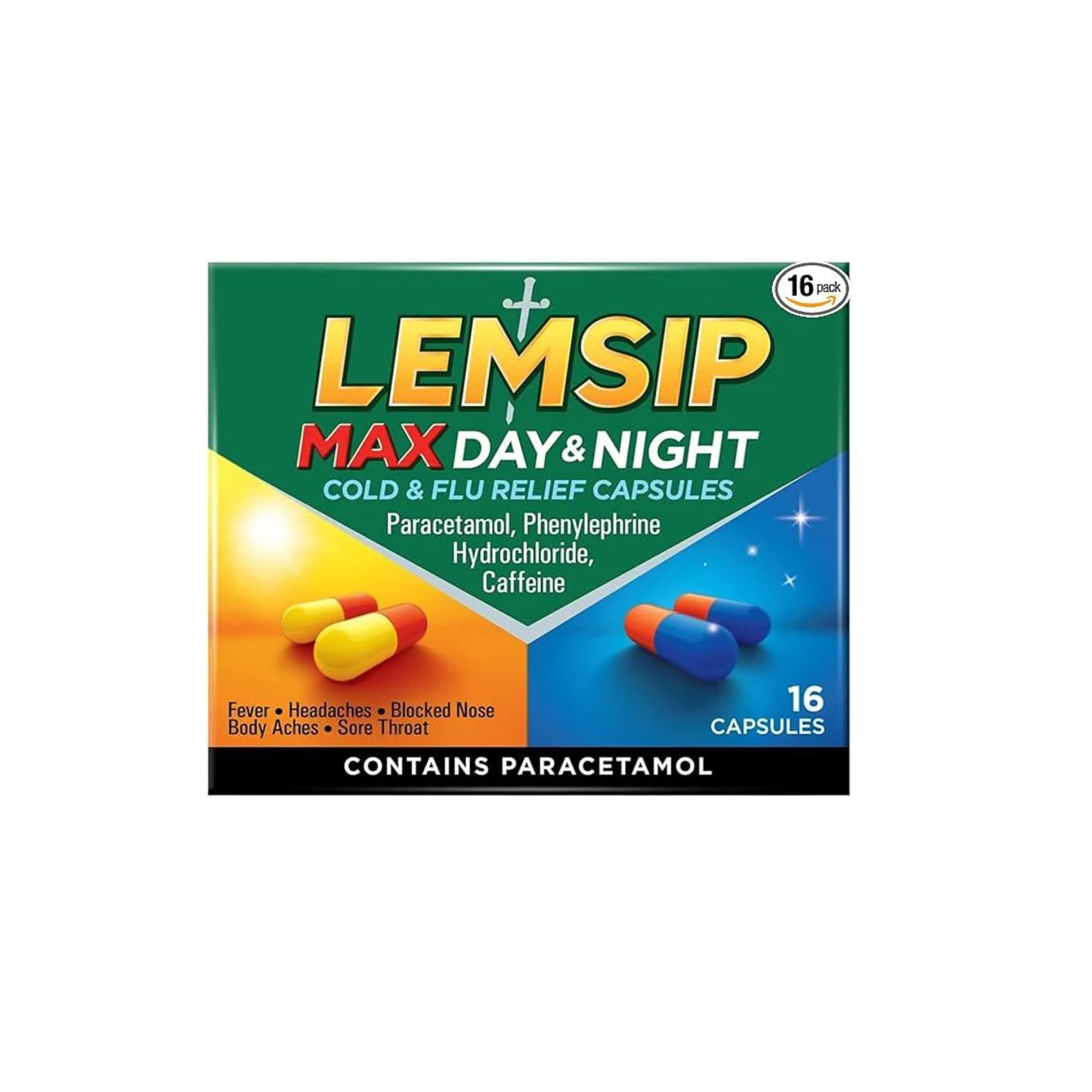 Lemsip Max Day & Night Cold & Flu Relief 16 Capsules