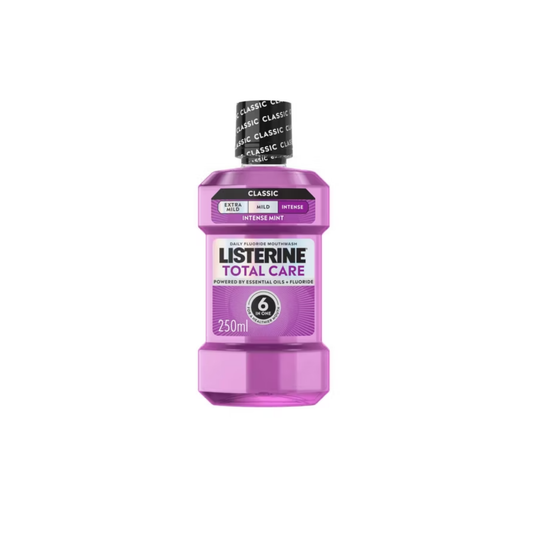 Listerine Total Care 10 in 1 mouthwash 250ml bottle designed to kill germs fight plaque and deliver long lasting fresh breath for complete daily oral care