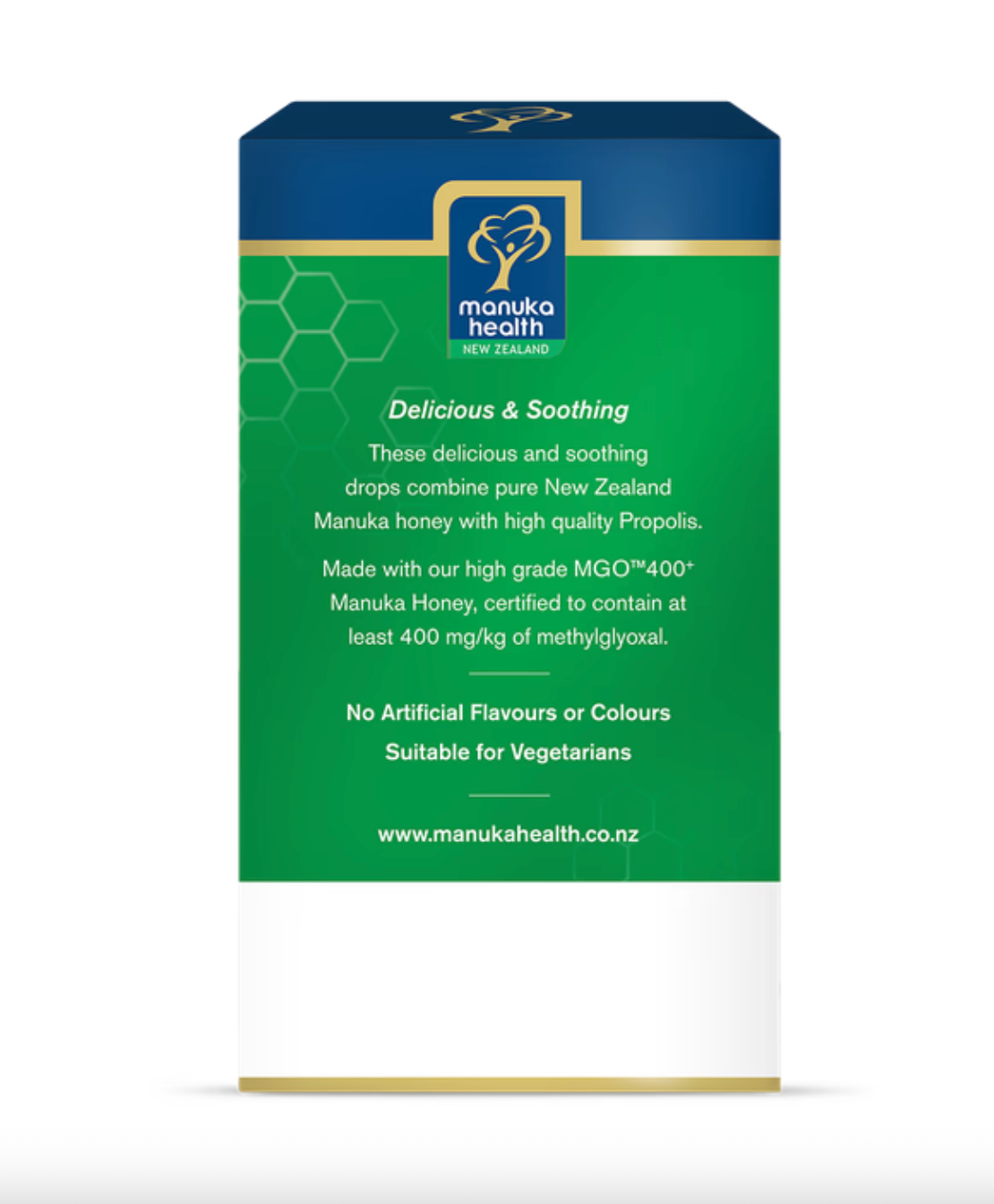 Manuka Health honey drops with propolis and vitamin C ingredient label detail