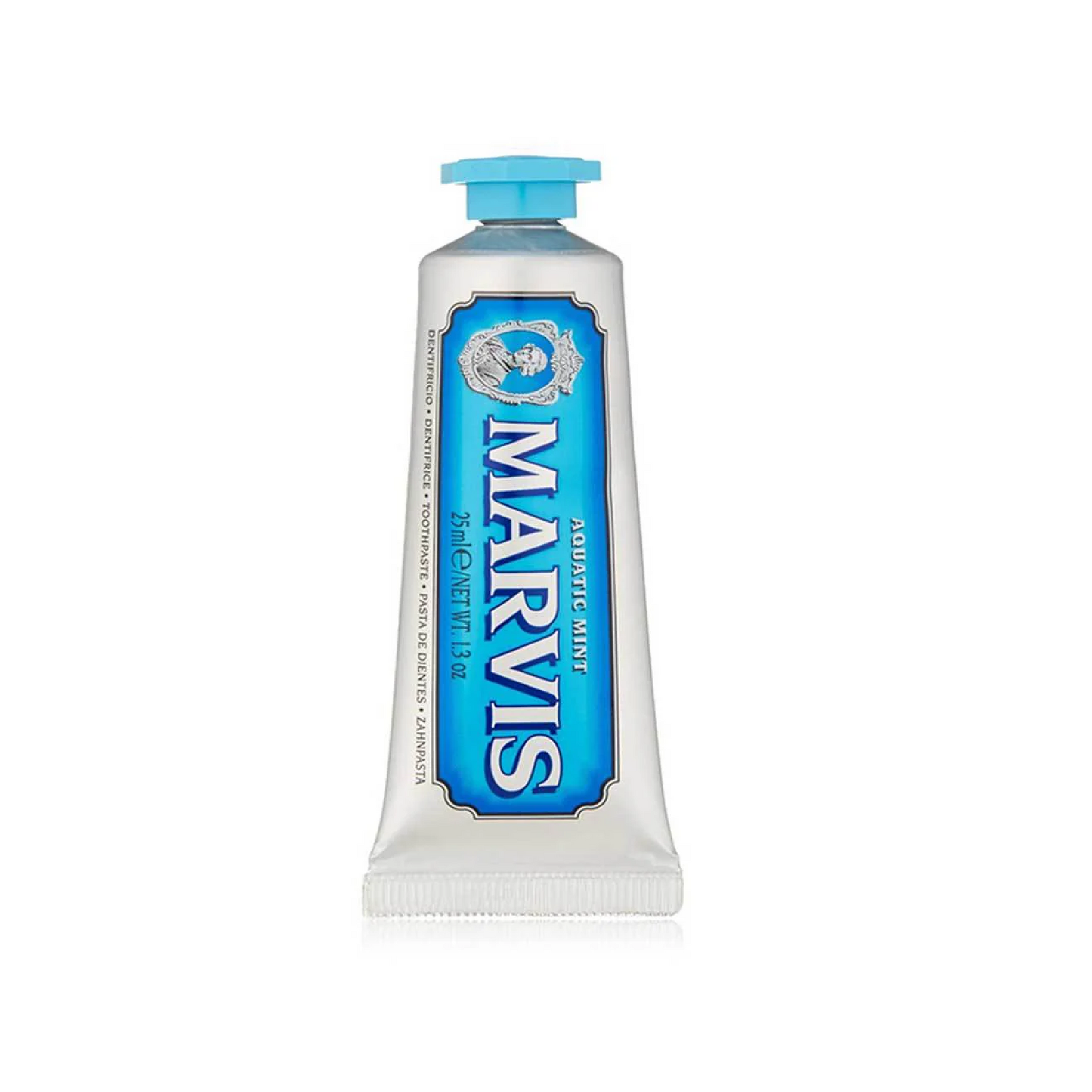 Marvis Aquatic Mint toothpaste with silica and xylitol based formula helping cleanse teeth remove plaque and support healthy gums without irritation