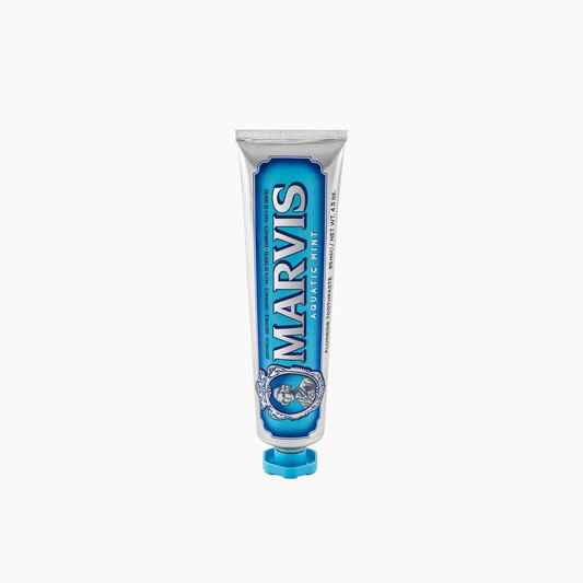 Marvis Aquatic Mint toothpaste 85ml tube delivering fresh breath and effective plaque removal while helping maintain clean healthy teeth with a refreshing mint flavour