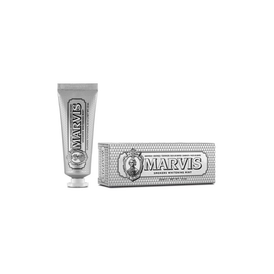 Marvis Smokers Whitening Mint toothpaste 85ml tube designed to remove smoking tea and coffee stains while helping maintain fresh breath and clean teeth