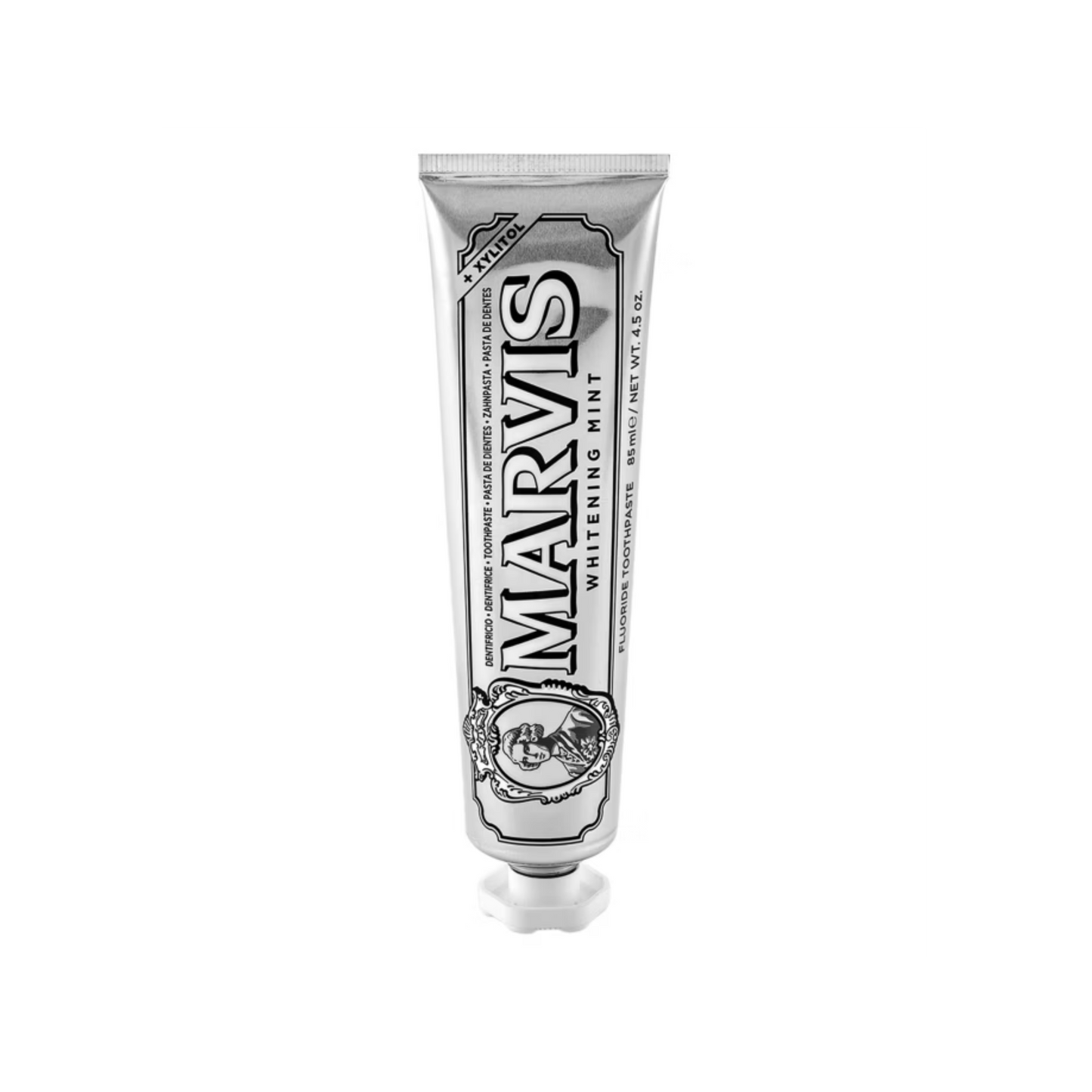 Marvis Whitening toothpaste 85ml tube designed to help remove stains and restore a brighter smile while keeping teeth clean and breath fresh daily