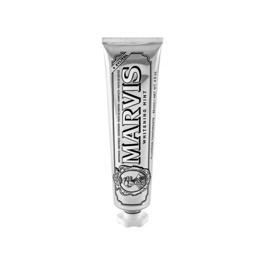 Marvis Whitening toothpaste 85ml tube designed to help remove stains and restore a brighter smile while keeping teeth clean and breath fresh daily